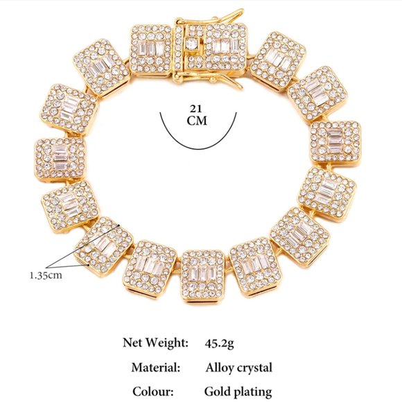 1pcs Emerald Cut Iced Box Square Chain Crystal Bracelet - Picture 12 of 16